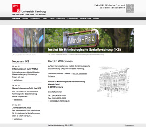 Webseite des Instituts für Kriminologische Sozialforschung (IKS) der Universität Hamburg