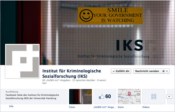 Facebook-Seite des Instituts fuer Kriminologische Sozialforschung