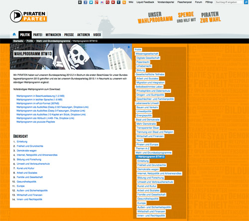 Screenshot der Webseite https://www.piratenpartei.de/politik/wahl-und-grundsatzprogramme/wahlprogramm-btw13/