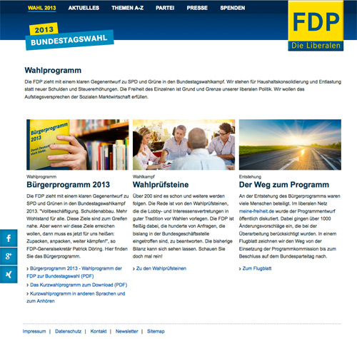 Screenshot der Webseite http://wahl.fdp.de/wahl2013/wahlprogramm